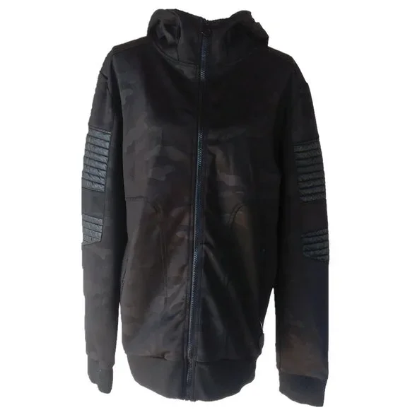 TRU LEGEND XL BLACK CAMO JACKET w HOOD FRONT ZIP Mens goth gothic witch